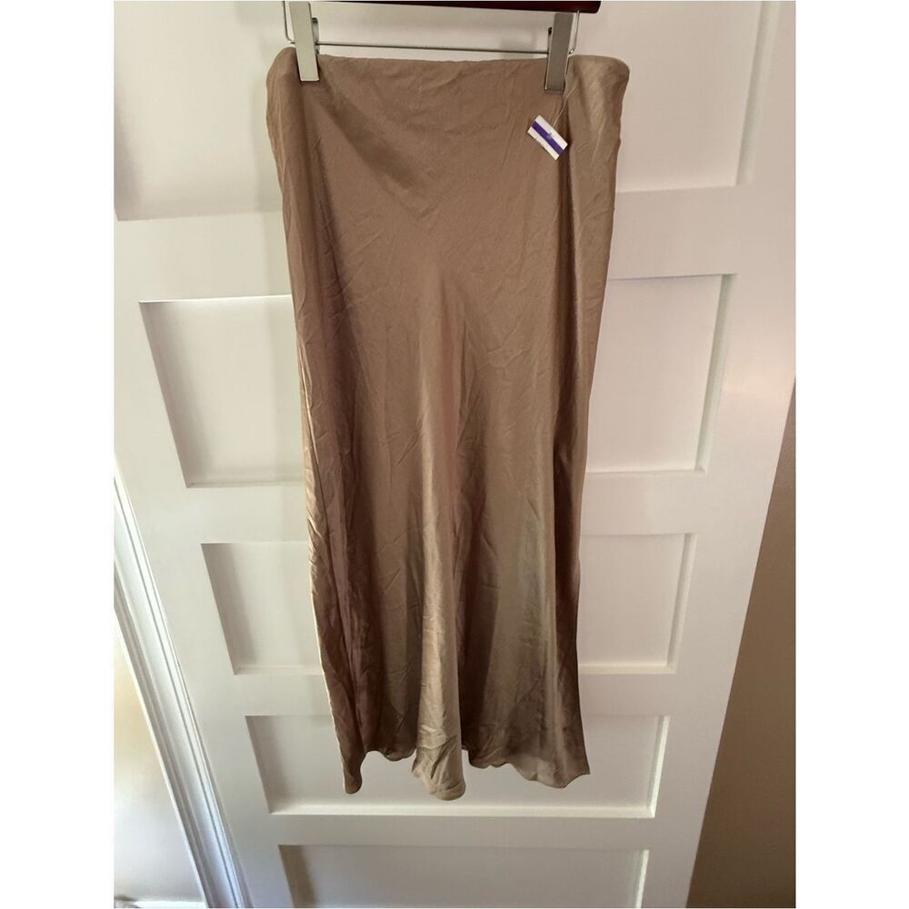 Madewell Neutral Tan Slip Gold Skirt - Women's Elegant Satin Maxi Skirt
